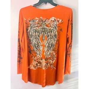 California Girlz Orange Angel Cross Graphic Lng Sleeve Cardigan Affliction Style